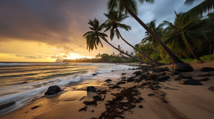 Fototapeta premium Rain over tropical island, monsoon season