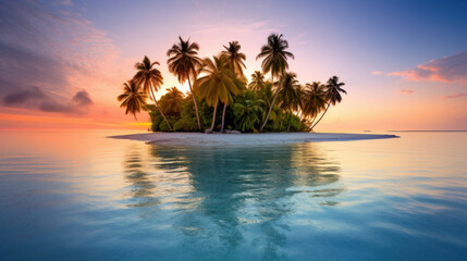 Fototapeta na wymiar Tropical island and clear blue sea, sunrise or sunset