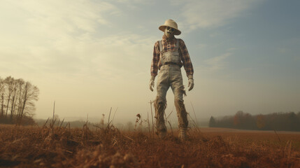 Monster scarecrow in abandoned field