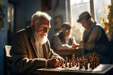 Foto op Canvas A group of elderly people playing a game of chess. © Degimages