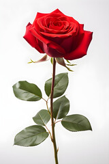 Isolated on a white background, a red rose flower,