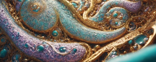 a close up of a blue and gold sculpture