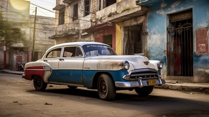 A police car parked near an ancient, weathered building, the juxtaposition of modern law enforcement against a backdrop of historical significance - Powered by Adobe