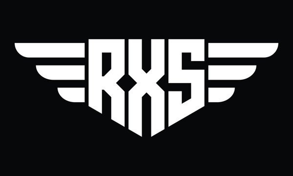 RXS three letter logo, creative wings shape logo design vector template. letter mark, wordmark, monogram symbol on black & white.	