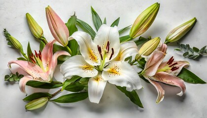 composition with beautiful lily flowers on white background