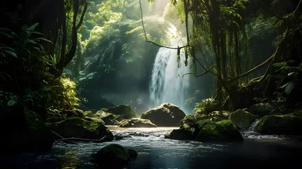 Foto auf Leinwand Panoramic view of a beautiful waterfall in the rainforest. © Iman