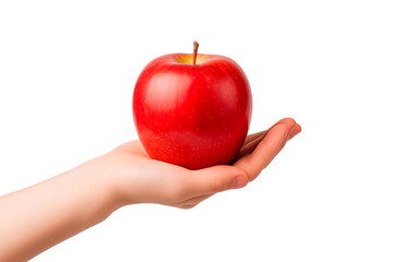Hand Holding a red apple on Transparent or White Background, PNG