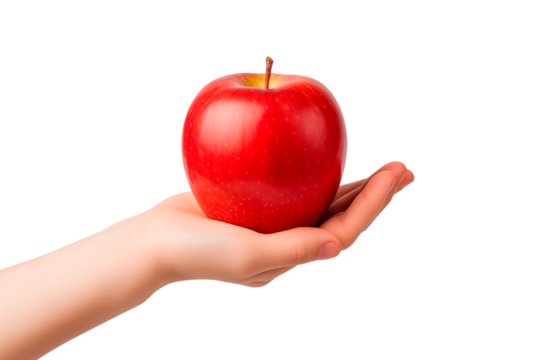 Hand Holding a red apple on Transparent or White Background, PNG