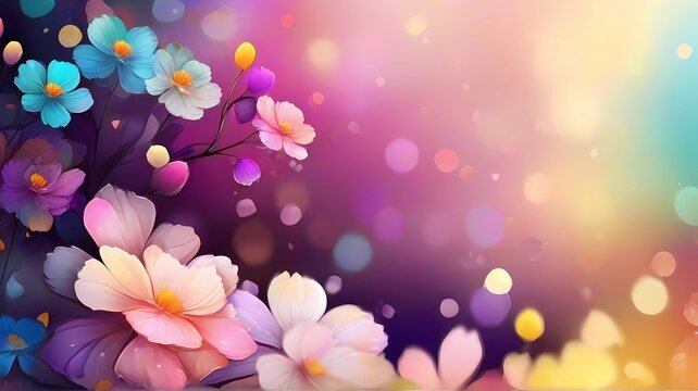 La Elegancia de la Primavera: Flores que Florecen en un Estallido Floral, Capturando la Belleza de la Naturaleza en una Ilustraci&oacute;n Morada, Perfecta para Empapelar con el Arte de la Temporada