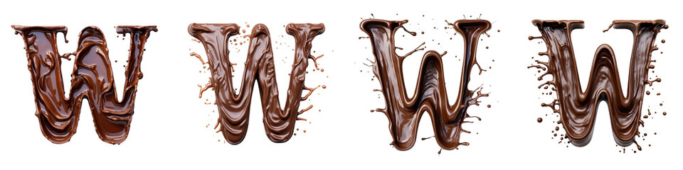 Chocolate alphabet, logotype, letter W isolated on a transparent background