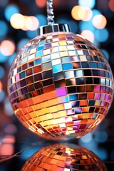 Disco ball on bokeh background. New Year's Eve