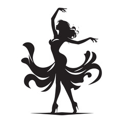 Woman Dancing Cooking Silhouette: Jazzed-Up Moves, Stylish Poses, and Silhouetted Rhythmic Expressions - Minimallest lady dance black vector girl dancing Silhouette
 - obrazy, fototapety, plakaty