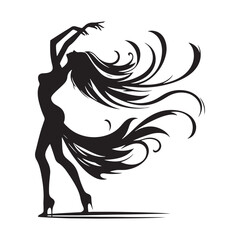 Woman Dancing Cooking Silhouette: Regal Dance, Majestic Poses, and Silhouetted Elegance for Design - Minimallest lady dance black vector girl dancing Silhouette
