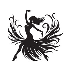 Woman Dancing Cooking Silhouette: Soulful Dance, Emotive Silhouettes, and Expressive Poses - Minimallest lady dance black vector girl dancing Silhouette
