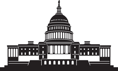 Simple black flat drawing of the American historical landmark monument of the UNITED STATES CAPITOL, WASHINGTON DC