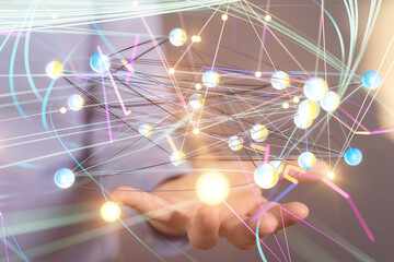 Digital cyberspace with particles and Digital data network connections concept.