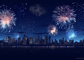 Fototapeta na wymiar New Year's Eve Fireworks over Thames River in London, England