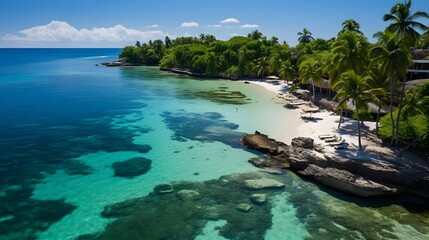 Fototapeta na wymiar Panoramic view of beautiful tropical beach at Seychelles