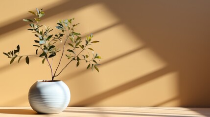 plant against a blue wall background with copy space