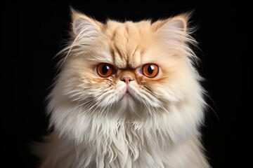 Portrait of a Persian cat against a black background