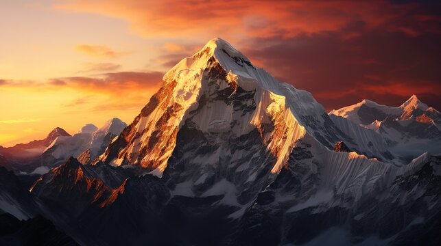 top mount everest during golden hour