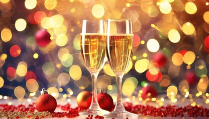 Festive Champagne Toast with Christmas Decorations