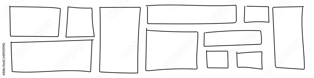 Poster hand drawn frame featuring square doodle and rectangle sketch. grunge style box with rough border. f