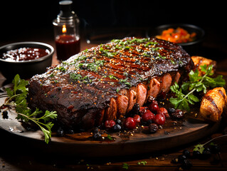 photo juicy steak medium rare beef with spices and grilled vegetables