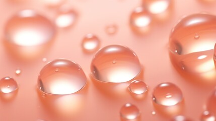 peach colored background with water drops, banner, copy space, close up