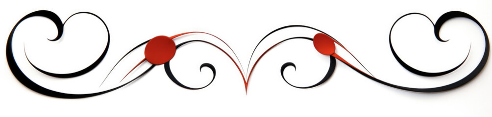 Elegant calligraphic pattern of swirling red hearts and curly lines, on a white background - obrazy, fototapety, plakaty