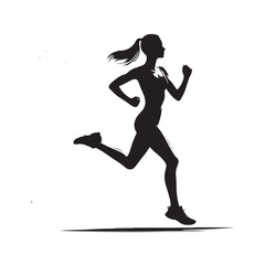 Running Girl Silhouette: Outdoor Exercise Bliss, Female Jogger in Harmony with Natural Surroundings - Minimallest running black vector lady runner Silhouette
