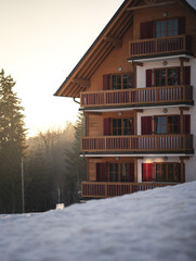 Hotel in Slovenia covered with snow