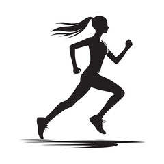 Fototapeta na wymiar Running Girl Silhouette: Urban Fitness, Energetic Female Jogger Amidst Cityscape - Minimallest running black vector lady runner Silhouette 