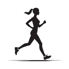 Running Girl Silhouette: Marathon Training Progress, Fitness Enthusiast in Dynamic Silhouette - Minimallest running black vector lady runner Silhouette
