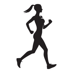 Fototapeta na wymiar Running Girl Silhouette: Powerful Stride, Determined Female Runner Silhouetted in High Contrast - Minimallest running black vector lady runner Silhouette 