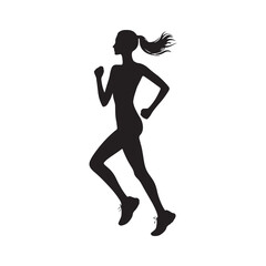 Fototapeta na wymiar Running Girl Silhouette: Sporty Elegance, Graceful Female Runner Silhouetted in Active Pose - Minimallest running black vector lady runner Silhouette 