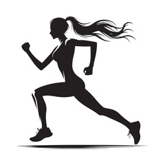 Fototapeta na wymiar Running Girl Silhouette: Endurance and Strength, Woman Jogging in Powerful Silhouette Form - Minimallest running black vector lady runner Silhouette 
