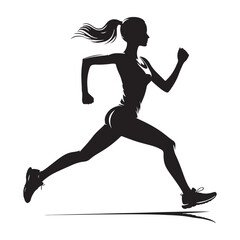 Running Girl Silhouette: Fitness and Wellness, Dynamic Female Runner in Bold and Inspiring Silhouette - Minimallest running black vector lady runner Silhouette
