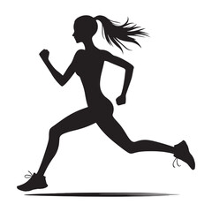 Fototapeta na wymiar Running Girl Silhouette: Marathon Training, Dedicated Female Runner in Bold and Dynamic Silhouette - Minimallest running black vector lady runner Silhouette 
