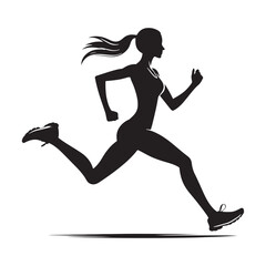 Fototapeta na wymiar Running Girl Silhouette: Inspiring Female Runner in Grayscale, Conveying Determination and Strength - Minimallest running black vector lady runner Silhouette 