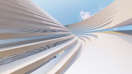 Abstract architecture background curved pattern in design 3d render