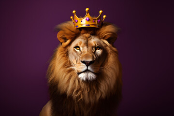 Fierce Lion with Royal Crown Portrait. Generative AI illustration