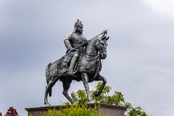 indian warrior maharana pratap statue at day from unique perspective