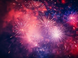 Colorful fireworks of various colors over night sky. Abstract background.