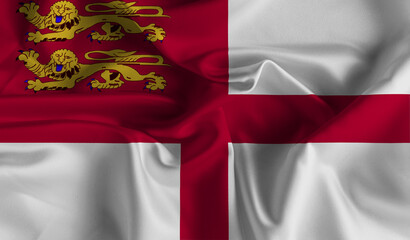 High detailed flag of Sark. National Sark flag. 3D illustration.