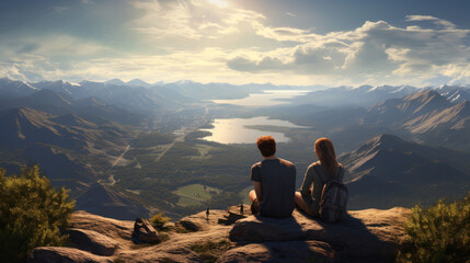 A couple enjoying a scenic view from a mountain top.