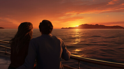 A couple enjoying a sunset cruise.