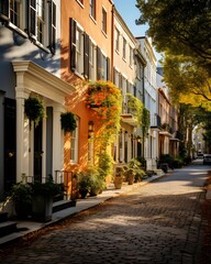 Fototapeta na wymiar Historic buildings along a narrow street in Washington DC, USA.
