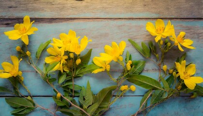 yellow flowers on vintage wooden background border design vintage color tone concept flower of spring or summer background