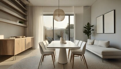 contemporary house design creative decor dining area in natural minimal natural material colour scheme warm and cosy feeling clean and clear space organize house beautiful background ai generate